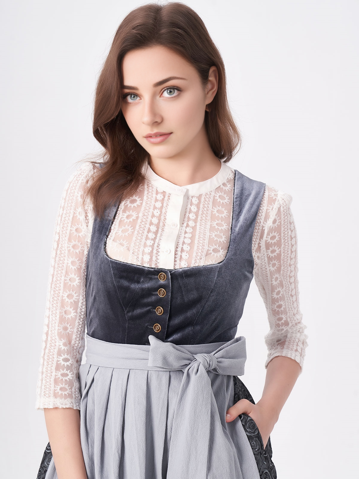 Dirndl in Blau – Inspirationsquelle für rosa-beige Styling