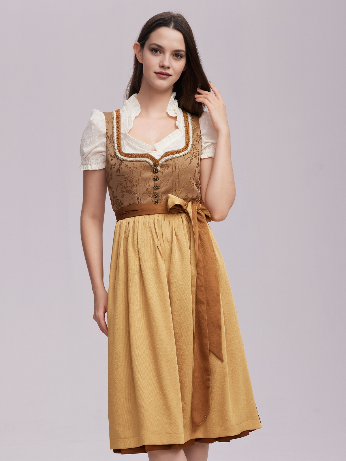 Dirndlbluse Spitze Hochgeschlossen in Gelb