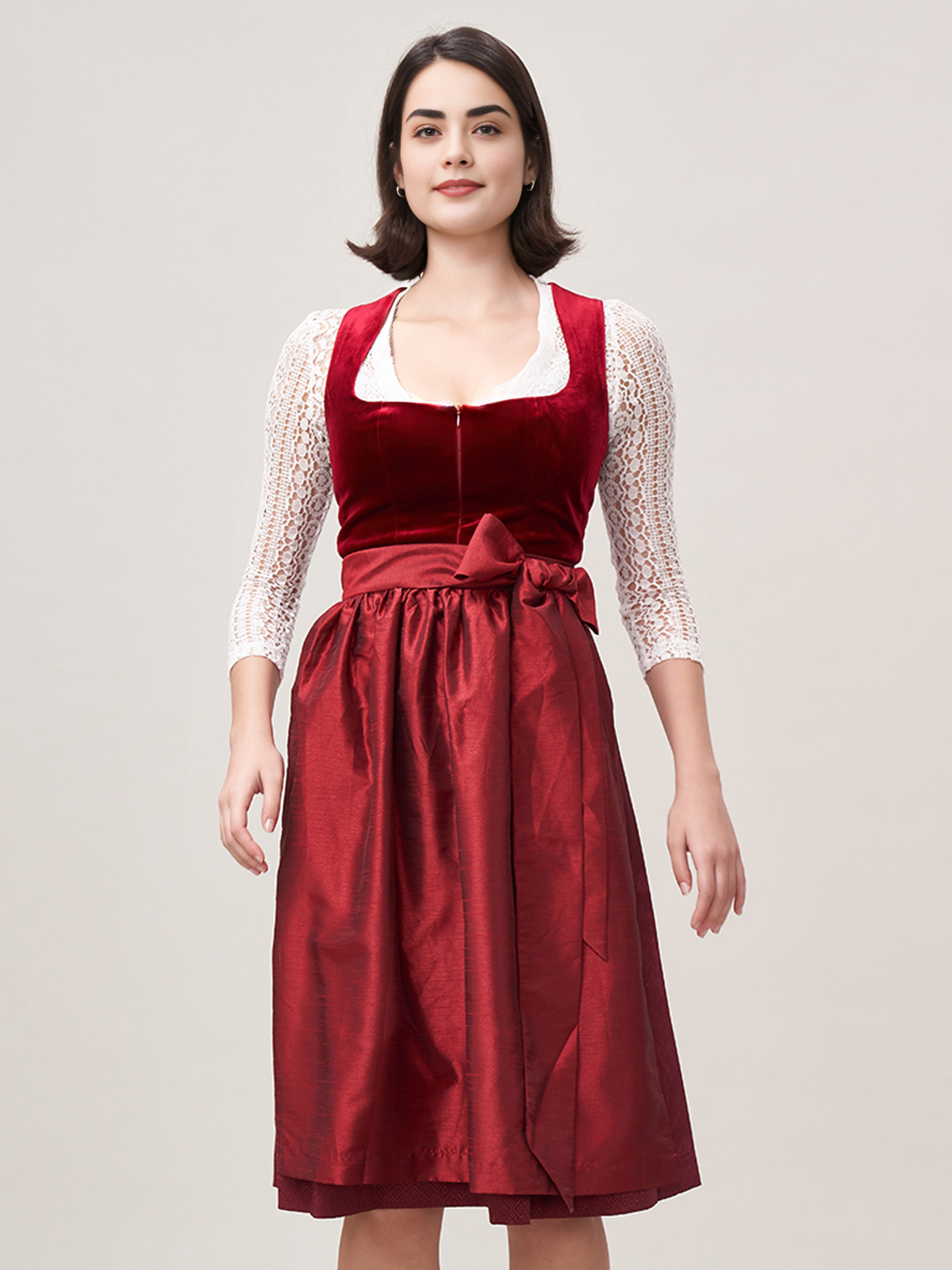 Ein hochgeschlossenes blaues Dirndl in Aktion